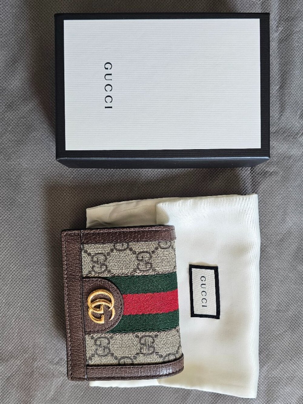 Gucci Ophidia GG Supreme Card Case Wallet Brown